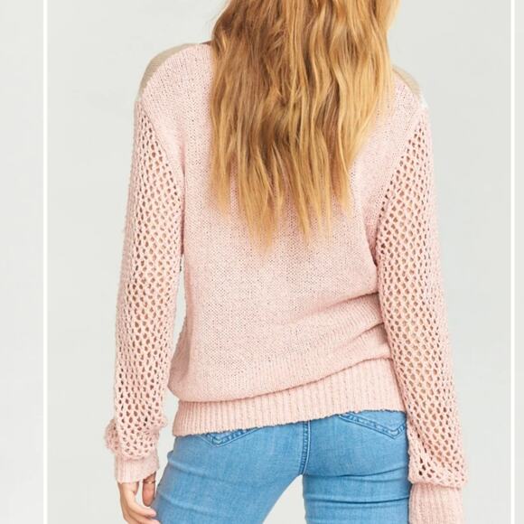 Show Me Your Mumu Daveny Pink Chevron Knit Sweater Sheer Sleeves XL - Picture 3 of 13